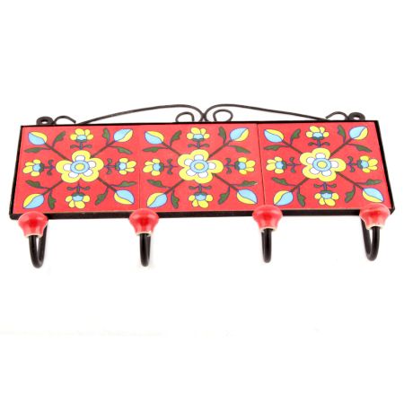 Red And Yellow Flower Tiles Hooks
